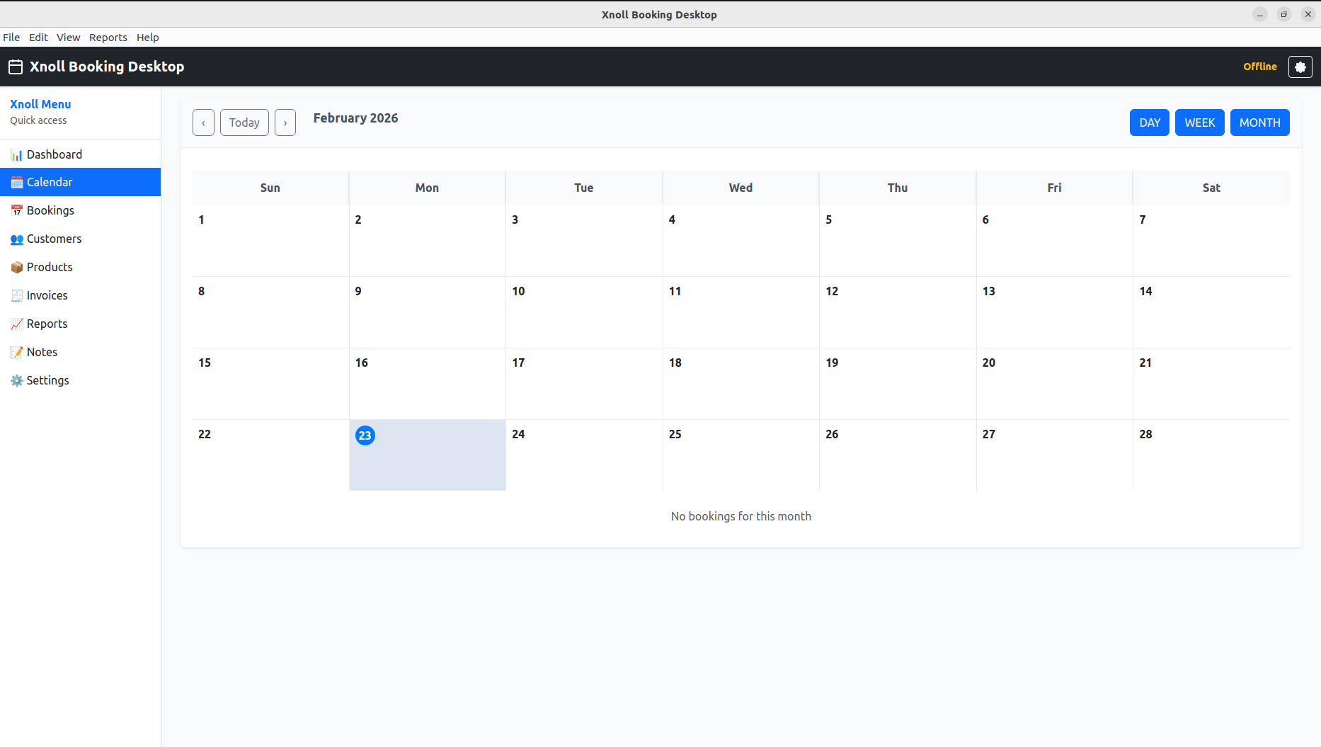 Calendar View - Xnoll Booking Desktop