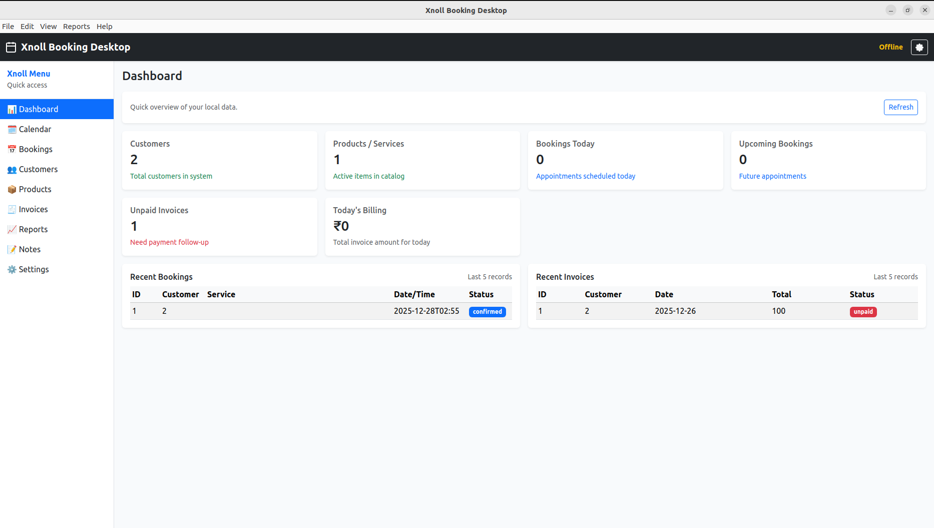 Dashboard Overview - Xnoll Booking Desktop
