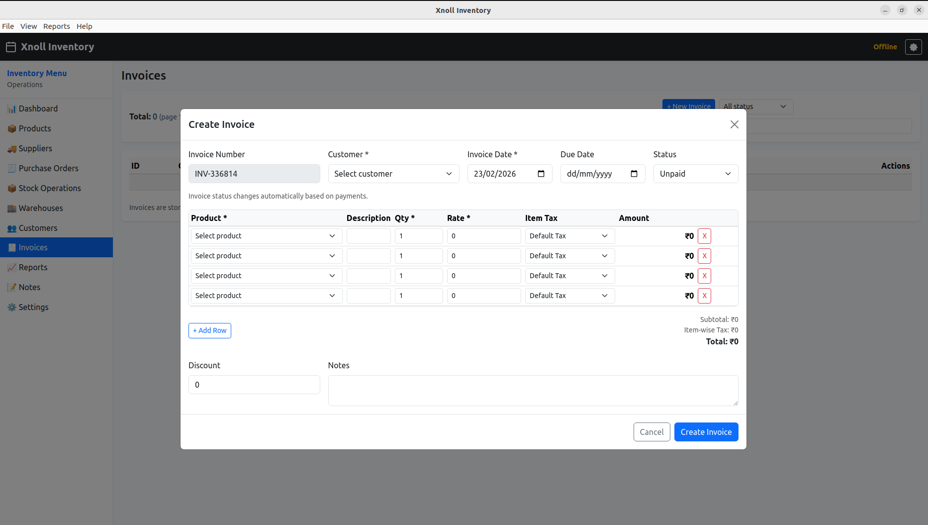 Invoice Creation - Xnoll Inventory Desktop