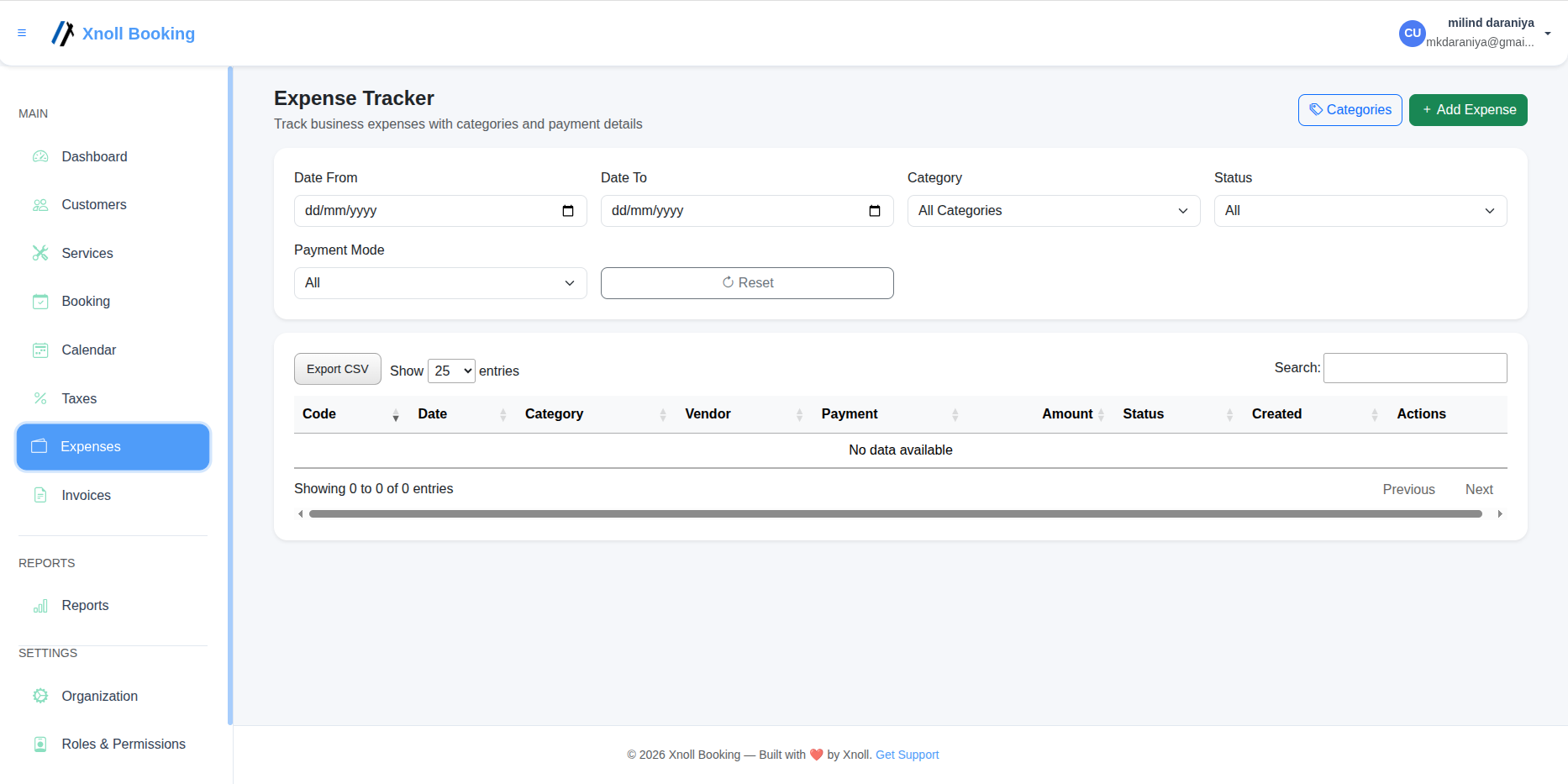 Expense Tracker - Xnoll Booking Online App