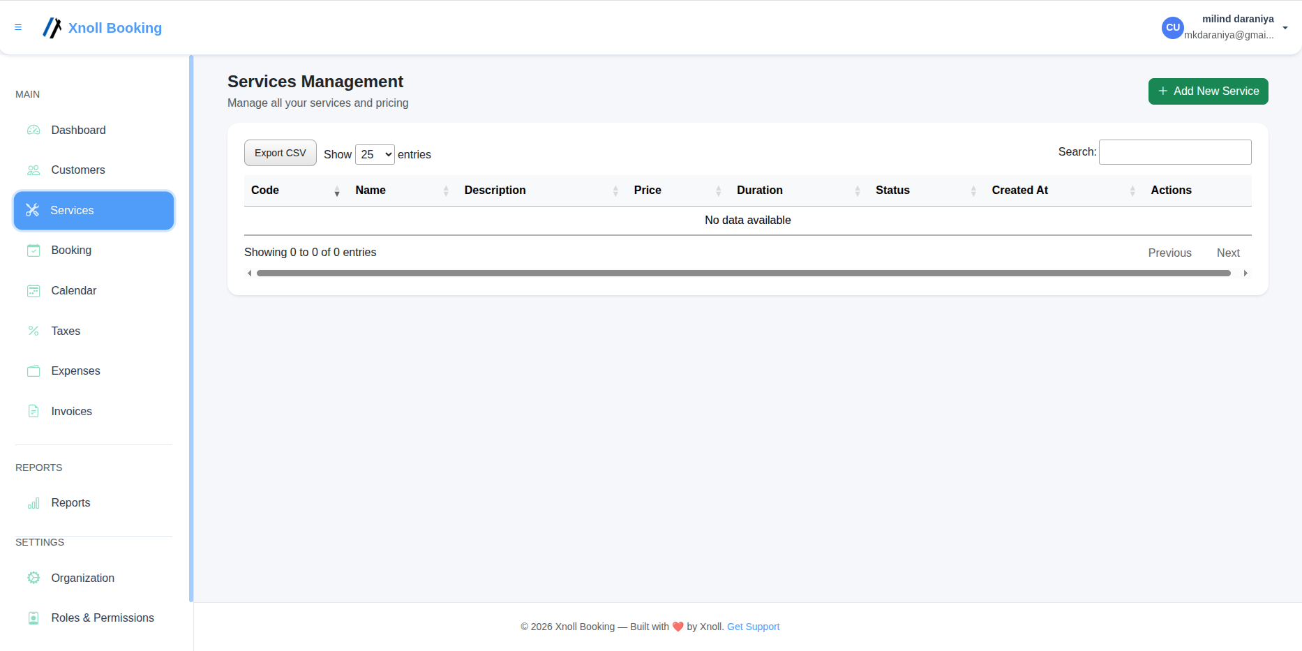 Services Management - Xnoll Booking Online App