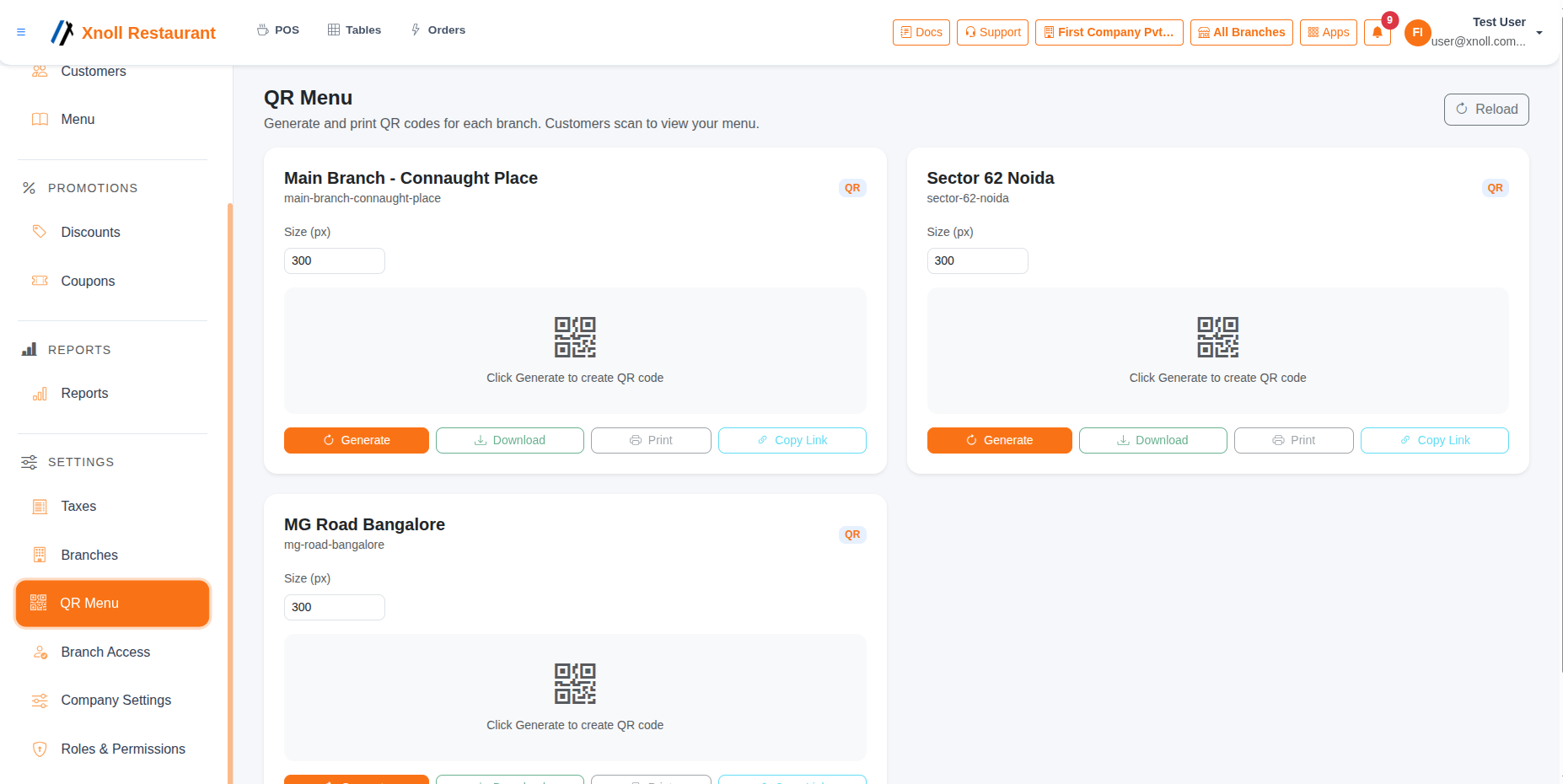 QR Menu Generation - Xnoll Restaurant Cloud App